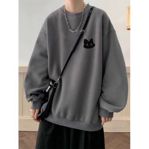 重磅美式寬松百搭圓領加絨加厚貓咪衛衣男裝秋冬潮牌休閒學生上衣 重磅美式寬松百搭圓領加絨加厚貓咪衛衣男裝秋冬潮牌休閒學生上衣