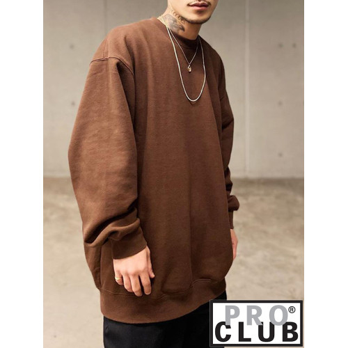 美國PROCLUB嘻哈寬鬆大碼oversize重磅圓領長袖冬季加絨衛衣男女