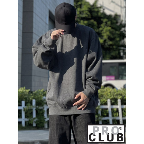 美國PROCLUB嘻哈寬鬆大碼oversize重磅圓領長袖冬季加絨衛衣男女