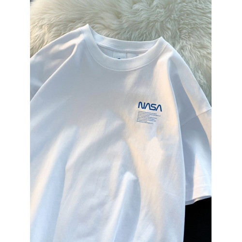 2025新款夏季NASA聯名短袖t恤男純棉潮牌白色重磅t恤情侶裝體恤