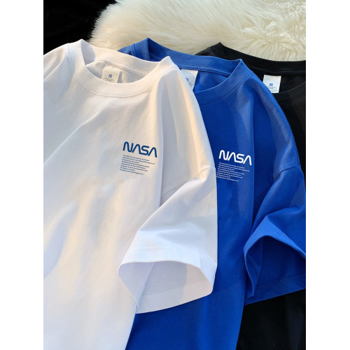 2025新款夏季NASA聯名短袖t恤男純棉潮牌白色重磅t恤情侶裝體恤