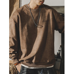 美式復古重磅加絨衛衣男春秋款麂皮絨高級感加厚潮牌寬松大碼上衣