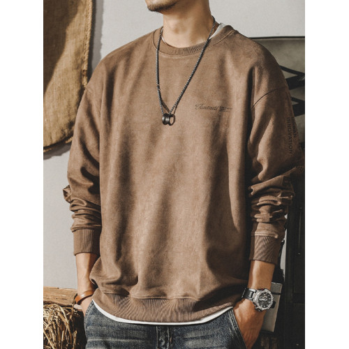 美式復古重磅加絨衛衣男春秋款麂皮絨高級感加厚潮牌寬松大碼上衣 美式復古重磅加絨衛衣男春秋款麂皮絨高級感加厚潮牌寬松大碼上衣