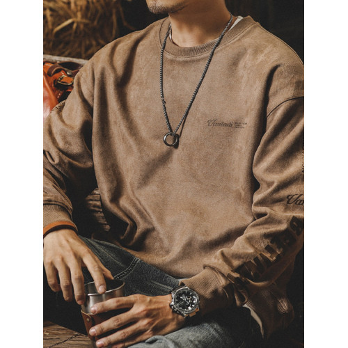 美式復古重磅加絨衛衣男春秋款麂皮絨高級感加厚潮牌寬松大碼上衣 美式復古重磅加絨衛衣男春秋款麂皮絨高級感加厚潮牌寬松大碼上衣