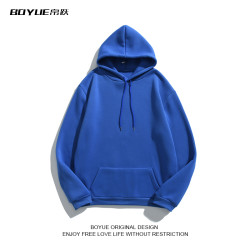 BOYUE帛躍秋冬季寬松純色加絨連帽衛衣男保暖上衣外套簡約外穿ins