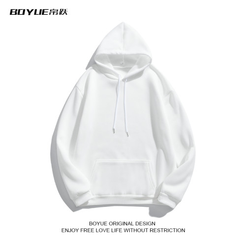 BOYUE帛躍秋冬季寬松純色加絨連帽衛衣男保暖上衣外套簡約外穿ins
