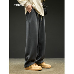 直筒褲子男款秋冬寬松休閒長褲男生運動衛褲冬季加絨加厚濶腿男褲