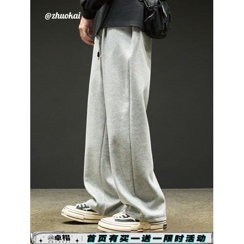 直筒褲子男款秋冬寬松休閒長褲男生運動衛褲冬季加絨加厚濶腿男褲 直筒褲子男款秋冬寬松休閒長褲男生運動衛褲冬季加絨加厚濶腿男褲