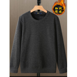 秋冬款加絨加厚衛衣男寬松長袖T恤純色內穿保暖圓領帶絨冬季打底