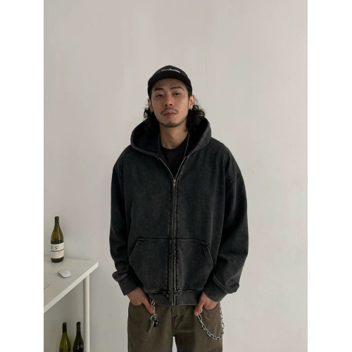 美式復古春秋做舊廓形短款基礎水洗做舊落肩boxy連帽拉鍊衛衣男潮 美式復古春秋做舊廓形短款基礎水洗做舊落肩boxy連帽拉鍊衛衣男潮