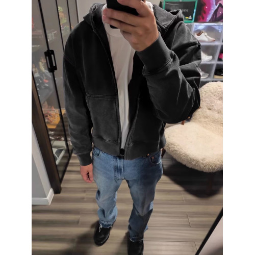 美式復古春秋做舊廓形短款基礎水洗做舊落肩boxy連帽拉鍊衛衣男潮 美式復古春秋做舊廓形短款基礎水洗做舊落肩boxy連帽拉鍊衛衣男潮