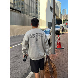 OXFREAK「排序字母刺綉」400G全棉重磅灰色衛衣男圓領秋冬季長袖