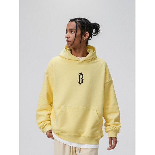 BONELESS秋季基礎B字膠漿印花加絨連帽衫男女款重磅黑色衛衣外套 BONELESS秋季基礎B字膠漿印花加絨連帽衫男女款重磅黑色衛衣外套