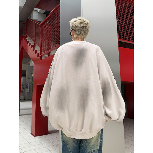 美式復古做髒情侶衛衣男小衆貼布塗鴉印花潮牌設計感寬松圓領上衣 美式復古做髒情侶衛衣男小衆貼布塗鴉印花潮牌設計感寬松圓領上衣