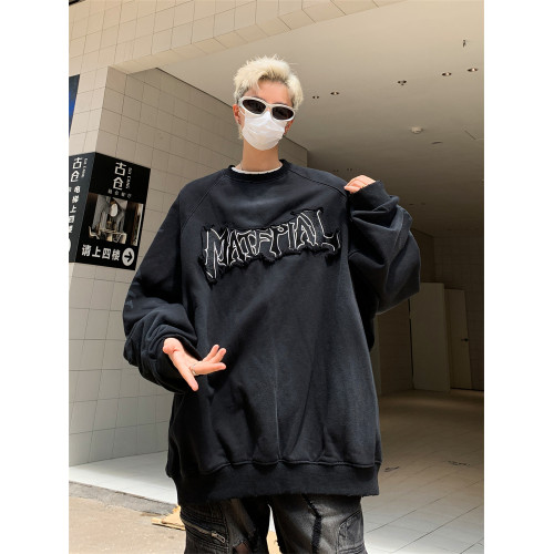 美式復古做髒情侶衛衣男小衆貼布塗鴉印花潮牌設計感寬松圓領上衣 美式復古做髒情侶衛衣男小衆貼布塗鴉印花潮牌設計感寬松圓領上衣