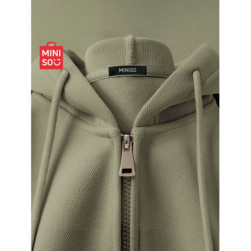 名創優品開衫衛衣男秋季加絨男生重磅男款拉鍊男士休閒連帽外套A