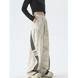 美式紥染垂感運動衛褲男女秋冬潮牌三條杠寬松濶腿拖地休閒長褲子