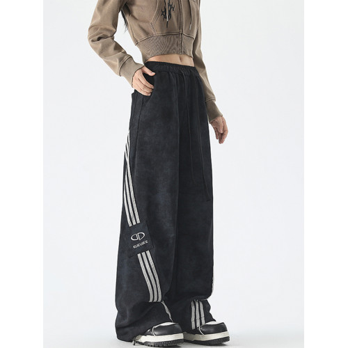 美式紥染垂感運動衛褲男女秋冬潮牌三條杠寬松濶腿拖地休閒長褲子 美式紥染垂感運動衛褲男女秋冬潮牌三條杠寬松濶腿拖地休閒長褲子