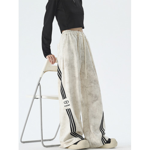 美式紥染垂感運動衛褲男女秋冬潮牌三條杠寬松濶腿拖地休閒長褲子 美式紥染垂感運動衛褲男女秋冬潮牌三條杠寬松濶腿拖地休閒長褲子