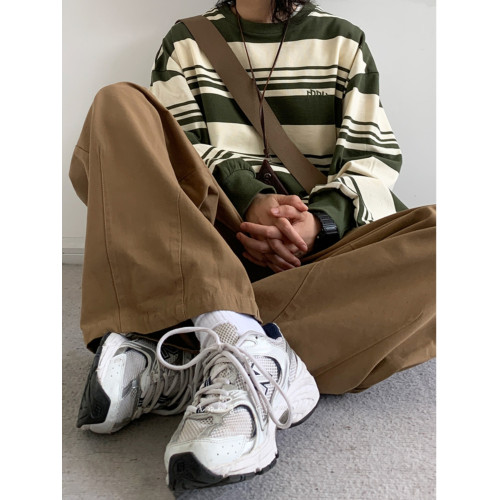 2025年日系復古套頭情侶衛衣學院風男女休閒寬松條紋長袖打底上衣