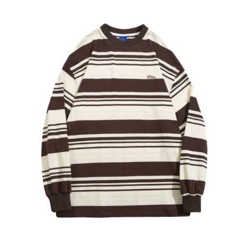 2025年日系復古套頭情侶衛衣學院風男女休閒寬松條紋長袖打底上衣