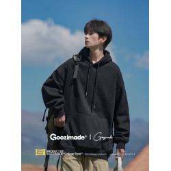 港仔文藝男420g重磅連帽衛衣男秋冬休閒黑色帶帽上衣男生帽衫外套