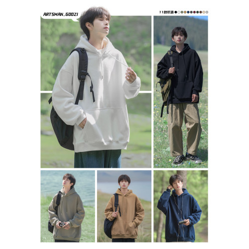 港仔文藝男420g重磅連帽衛衣男秋冬休閒黑色帶帽上衣男生帽衫外套 港仔文藝男420g重磅連帽衛衣男秋冬休閒黑色帶帽上衣男生帽衫外套