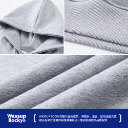 Wassup Rocky純色運動連帽衫衛衣男秋冬加絨情侶寬松休閒上衣外套