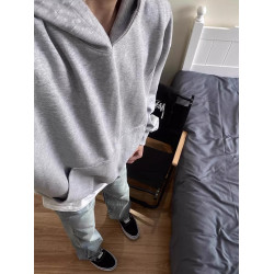 重磅cleanfit衛衣男秋冬季灰色硬挺美式加絨連帽衫潮牌高級感外套