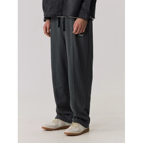 KITH男潮牌刺綉衛褲2024秋季新款寬松直筒褲束腳長褲子灰色運動褲