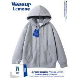 WASSUP LEMON連帽開衫oversize衛衣男女秋冬款加厚學生情侶拉鍊衫