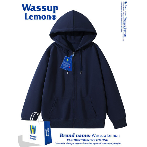WASSUP LEMON連帽開衫oversize衛衣男女秋冬款加厚學生情侶拉鍊衫 WASSUP LEMON連帽開衫oversize衛衣男女秋冬款加厚學生情侶拉鍊衫