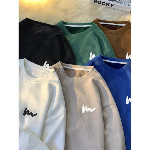 胖胖哥麂皮絨衛衣男款秋oversize潮牌大碼寬鬆外套圓領套頭上衣