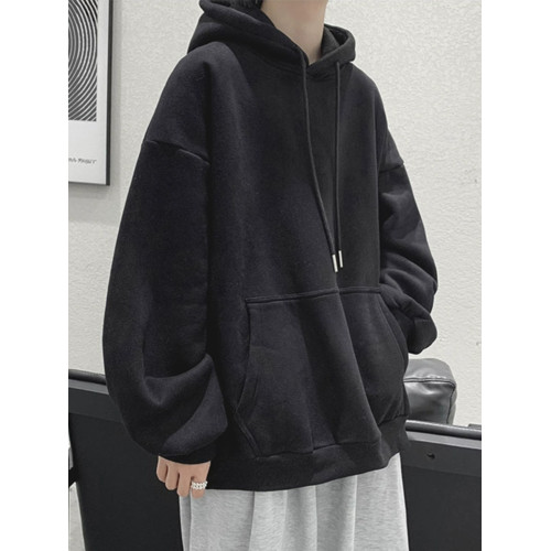 加絨連帽衛衣男潮牌ins純色上衣服春秋冬季帽衫情侶寬松純黑外套 加絨連帽衛衣男潮牌ins純色上衣服春秋冬季帽衫情侶寬松純黑外套