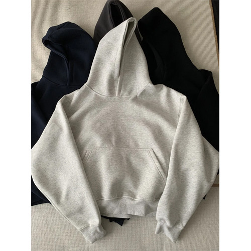 灰色美式重磅連帽衛衣男款春秋短款boxy復古高街cleanfit帽衫外套 灰色美式重磅連帽衛衣男款春秋短款boxy復古高街cleanfit帽衫外套