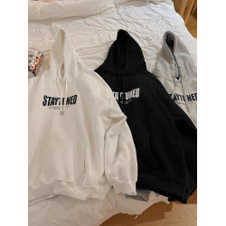 美式灰色連帽衛衣男款秋季潮牌字母印花帽衫高街重磅百搭情侶外套