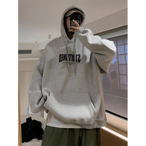 美式灰色連帽衛衣男款秋季潮牌字母印花帽衫高街重磅百搭情侶外套 美式灰色連帽衛衣男款秋季潮牌字母印花帽衫高街重磅百搭情侶外套