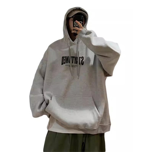 美式灰色連帽衛衣男款秋季潮牌字母印花帽衫高街重磅百搭情侶外套 美式灰色連帽衛衣男款秋季潮牌字母印花帽衫高街重磅百搭情侶外套