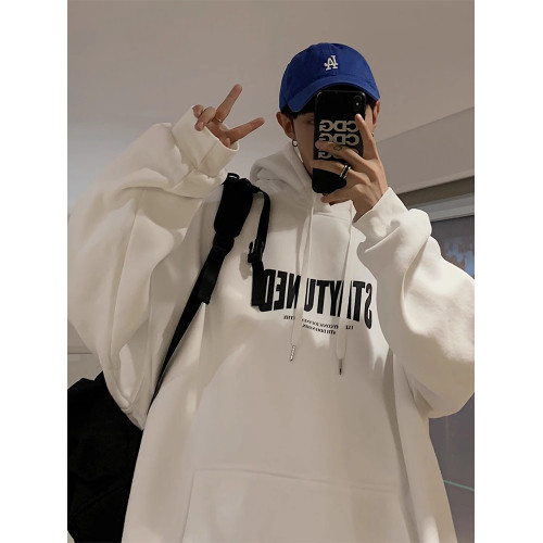 美式灰色連帽衛衣男款秋季潮牌字母印花帽衫高街重磅百搭情侶外套 美式灰色連帽衛衣男款秋季潮牌字母印花帽衫高街重磅百搭情侶外套