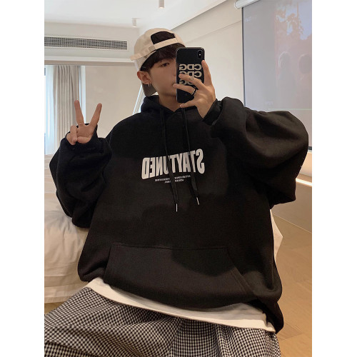 美式灰色連帽衛衣男款秋季潮牌字母印花帽衫高街重磅百搭情侶外套 美式灰色連帽衛衣男款秋季潮牌字母印花帽衫高街重磅百搭情侶外套