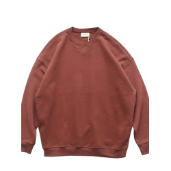 加厚純棉水洗阿美哢嘰休閒套頭寬松落肩純色長袖圓領衛衣男重磅