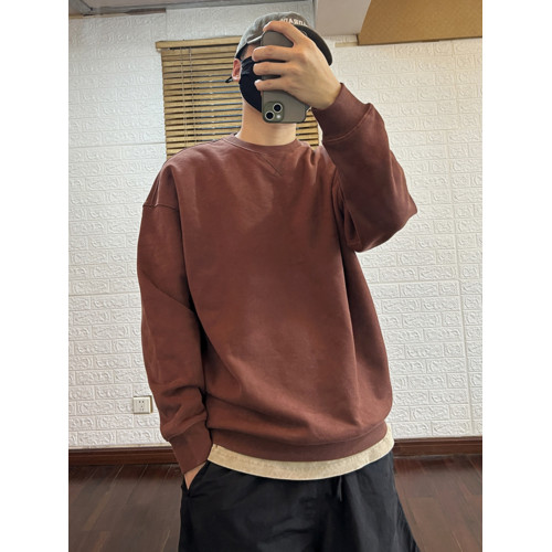 加厚純棉水洗阿美哢嘰休閒套頭寬松落肩純色長袖圓領衛衣男重磅 加厚純棉水洗阿美哢嘰休閒套頭寬松落肩純色長袖圓領衛衣男重磅