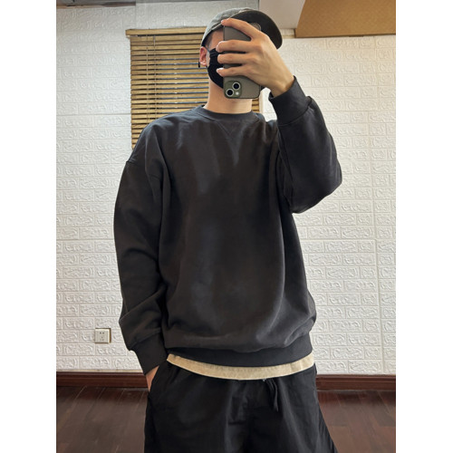 加厚純棉水洗阿美哢嘰休閒套頭寬松落肩純色長袖圓領衛衣男重磅 加厚純棉水洗阿美哢嘰休閒套頭寬松落肩純色長袖圓領衛衣男重磅