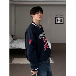 男士V領衛衣秋季套頭字母印花運動寬松外套美式潮牌重磅百搭上衣