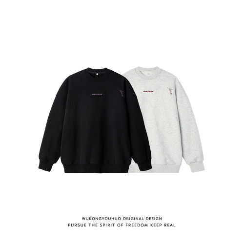 悟空有貨秋季復古簡約刺綉圓領衛衣男潮牌bf慵懶風情侶休閒打底衫 悟空有貨秋季復古簡約刺綉圓領衛衣男潮牌bf慵懶風情侶休閒打底衫