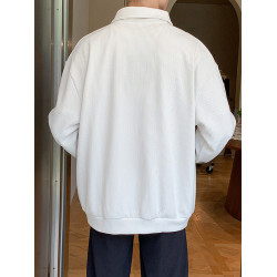 秋季新款半拉鍊衛衣男美式復古寬松休閒設計感小衆上衣純色套頭衫