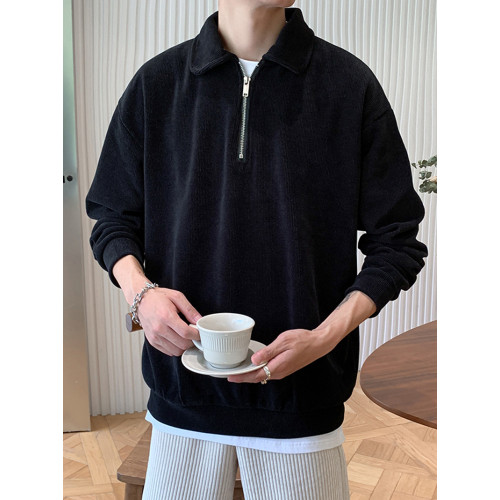 秋季新款半拉鍊衛衣男美式復古寬松休閒設計感小衆上衣純色套頭衫 秋季新款半拉鍊衛衣男美式復古寬松休閒設計感小衆上衣純色套頭衫