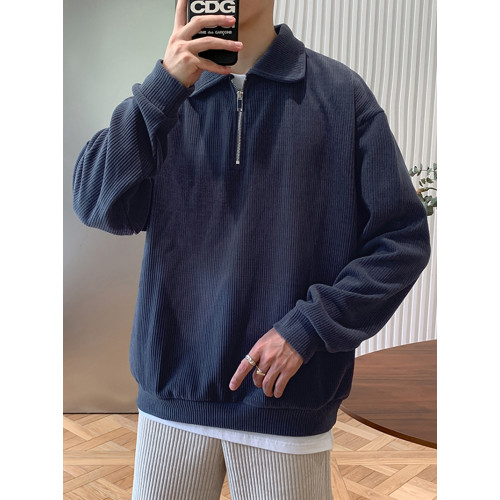 秋季新款半拉鍊衛衣男美式復古寬松休閒設計感小衆上衣純色套頭衫 秋季新款半拉鍊衛衣男美式復古寬松休閒設計感小衆上衣純色套頭衫