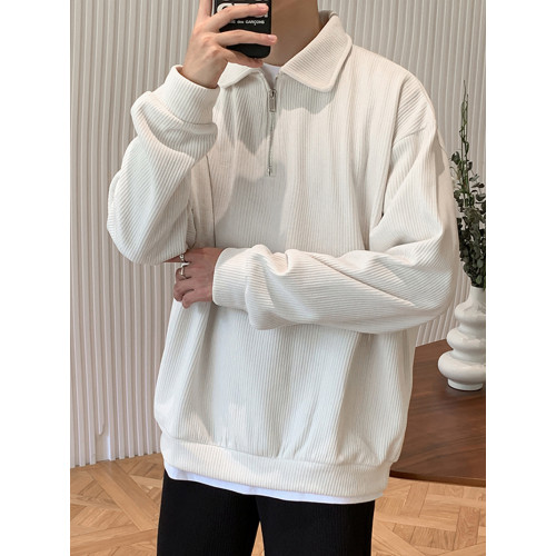 秋季新款半拉鍊衛衣男美式復古寬松休閒設計感小衆上衣純色套頭衫 秋季新款半拉鍊衛衣男美式復古寬松休閒設計感小衆上衣純色套頭衫