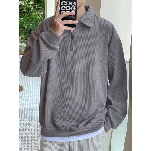 秋季新款半拉鍊衛衣男美式復古寬松休閒設計感小衆上衣純色套頭衫 秋季新款半拉鍊衛衣男美式復古寬松休閒設計感小衆上衣純色套頭衫